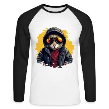 Maus auf der Straße: Überleben im Betondschungel - Unisex Baseballshirt langarm - Weiß/Schwarz - Vorne - Nik (191cm)