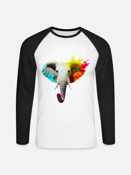 Elefantenkopf mit Farbexplosion - Unisex Baseballshirt langarm - Weiß/Schwarz