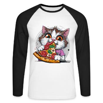 Pizza Katze - Unisex Baseballshirt langarm - Weiß/Schwarz - Vorne - Nik (191cm)