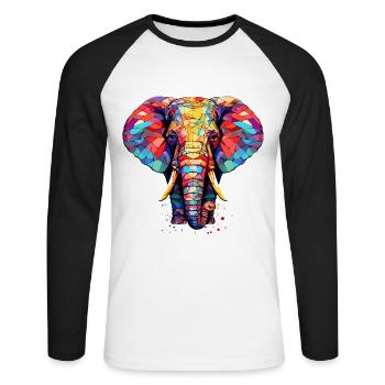 Colorful origami elephant. Geometric art. - Unisex Long Sleeve Baseball T-Shirt - white/black - Front - Nik (191cm)