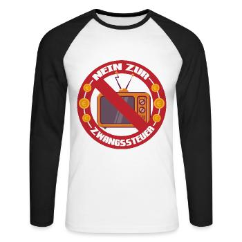 Nein zur Zwangssteuer - Unisex Baseballshirt langarm - Weiß/Schwarz - Vorne - Nik (191cm)