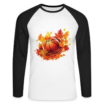 Feuilles de basketball, d’érable et de chêne en automne - T-shirt baseball manches longues Homme - blanc/noir - Devant - Nik (191cm)