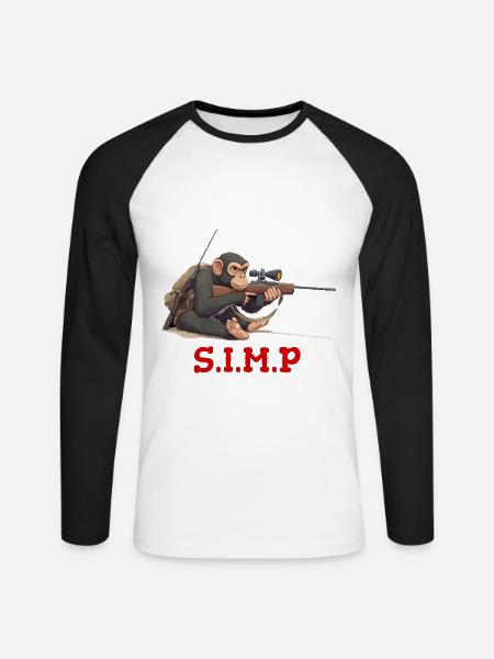 Monkey, meme, Sniper Rifle - Unisex Baseballshirt langarm - Weiß/Schwarz