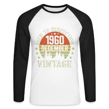 Cadeau Anniversaire Rétro - Nées En Décembre 1960 - T-shirt baseball manches longues Homme - blanc/noir - Devant - Nik (191cm)