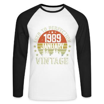 Nées En Janvier Cadeau D'anniversaire Janvier 1989 - T-shirt baseball manches longues Homme - blanc/noir - Devant - Nik (191cm)