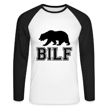 BILF LGBT Bear Pride CSD Gay Fetish Ours - T-shirt baseball manches longues Homme - blanc/noir - Devant - Nik (191cm)
