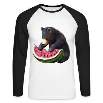 Bär mit Wassermelone - Unisex Baseballshirt langarm - Weiß/Schwarz - Vorne - Nik (191cm)