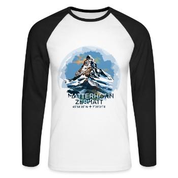 Matterhorn Zermatt Koordinaten Andenken Geschenk - Unisex Baseballshirt langarm - Weiß/Schwarz - Vorne - Nik (191cm)