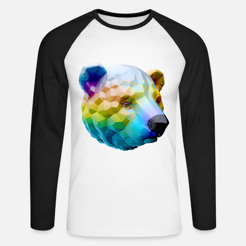 Farbenfroher Polygon Bär - Unisex Baseballshirt langarm - Weiß/Schwarz