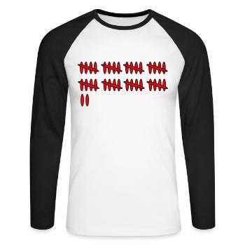 Strichliste Ergebnis 42 - Unisex Baseballshirt langarm - Weiß/Schwarz - Vorne - Nik (191cm)