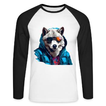 Street style polar wolf | Wolf lovers - Unisex Long Sleeve Baseball T-Shirt - white/black - Front - Nik (191cm)
