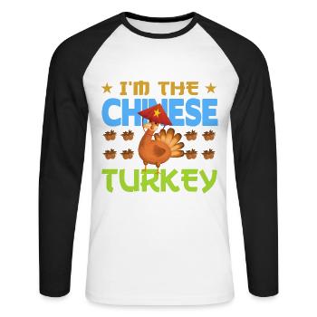 I'm the Chinese Turkey - Unisex Baseballshirt langarm - Weiß/Schwarz - Vorne - Nik (191cm)