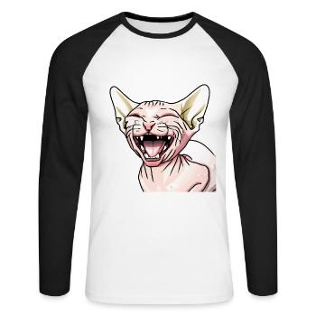 Sphynx-Katze lacht - Unisex Baseballshirt langarm - Weiß/Schwarz - Vorne - Nik (191cm)