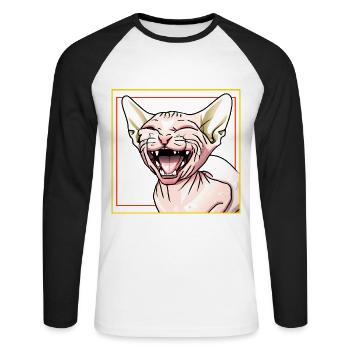 Sphynx-Katze lacht - Unisex Baseballshirt langarm - Weiß/Schwarz - Vorne - Nik (191cm)