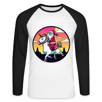 Einhorn Weihnachtsmann - Unisex Baseballshirt langarm - Weiß/Schwarz - Vorne - Nik (191cm)