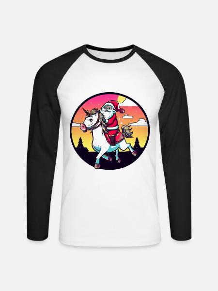 Einhorn Weihnachtsmann - Unisex Baseballshirt langarm - Weiß/Schwarz