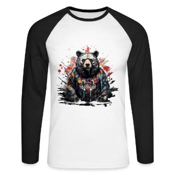 Brüllender Bär. Stärke im Graffiti-Stil. - Unisex Baseballshirt langarm - Weiß/Schwarz - Vorne - Nik (191cm)