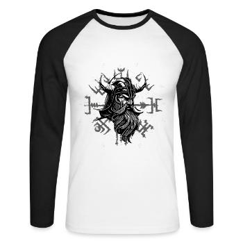 Vegvísir avec tête de Viking - T-shirt baseball manches longues Homme - blanc/noir - Devant - Nik (191cm)