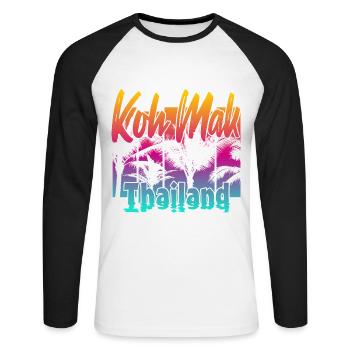 Koh Mak Thailand - Unisex Baseballshirt langarm - Weiß/Schwarz - Vorne - Nik (191cm)