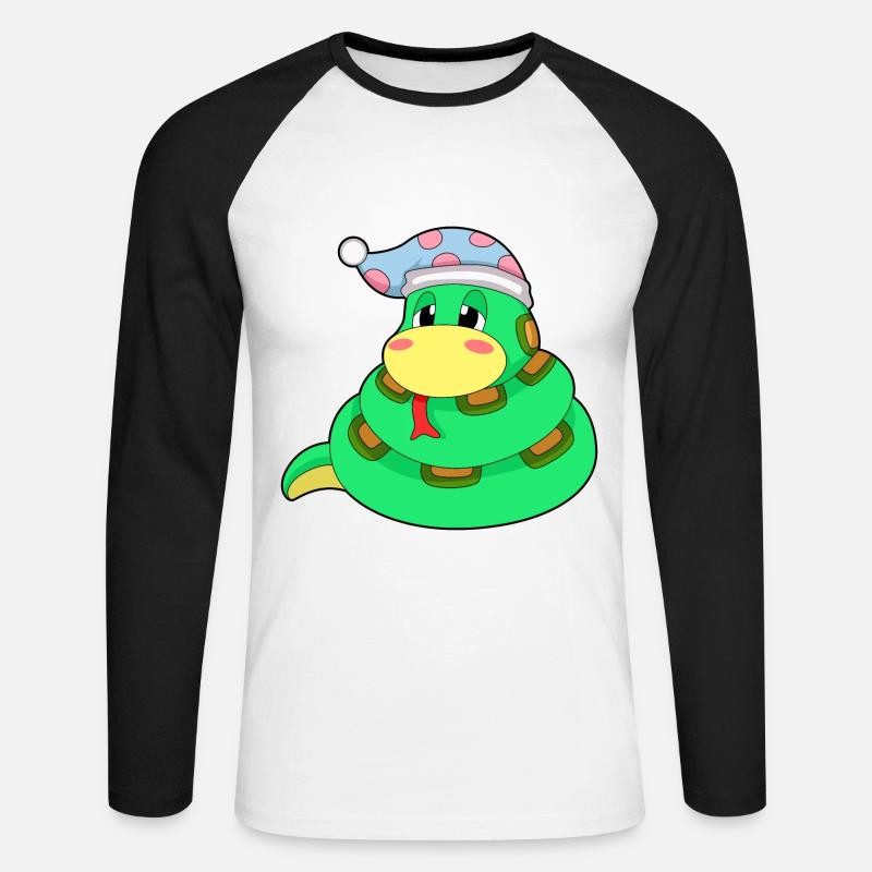 Snake Sleeping Nightcap - Unisex Long Sleeve Baseball T-Shirt - white/black