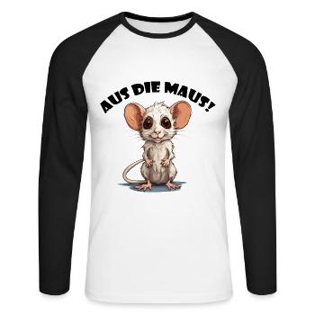 AUS DIE MAUS - Unisex Baseballshirt langarm - Weiß/Schwarz - Vorne - Nik (191cm)