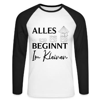 Well builder Spruch: Everything starts on a small scale - Unisex Long Sleeve Baseball T-Shirt - white/black - Front - Nik (191cm)