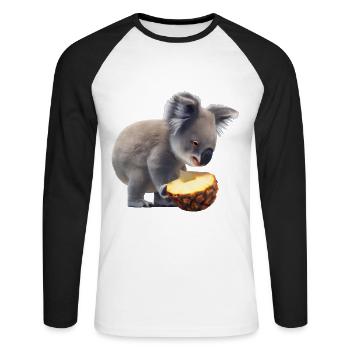 Koala et ananas - T-shirt baseball manches longues Homme - blanc/noir - Devant - Nik (191cm)