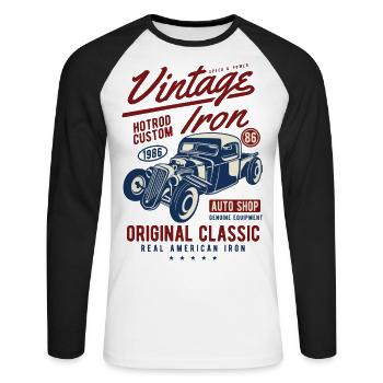RETRO VINTAGE HOTROD - Auto Retro Shirt Motiv - Unisex Baseballshirt langarm - Weiß/Schwarz - Vorne - Nik (191cm)