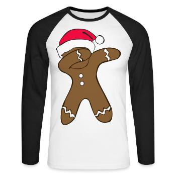 dabbing gingerbread man for Christmas as a gift - Unisex Long Sleeve Baseball T-Shirt - white/black - Front - Nik (191cm)
