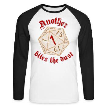 Another 1 bites the dust - Unisex Baseballshirt langarm - Weiß/Schwarz - Vorne - Nik (191cm)
