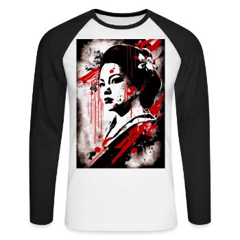 Beautiful Geisha - Retro Film Poster Style - Unisex Long Sleeve Baseball T-Shirt - white/black - Front - Nik (191cm)