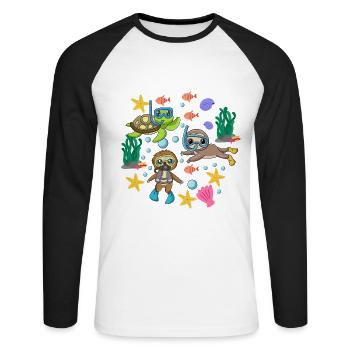 Scuba Diving Sloth Lazy Animal Diving I Gift - Unisex Long Sleeve Baseball T-Shirt - white/black - Front - Nik (191cm)