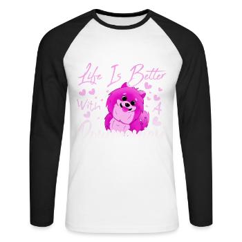 Pomeranian Liebhaber - Unisex Baseballshirt langarm - Weiß/Schwarz - Vorne - Nik (191cm)