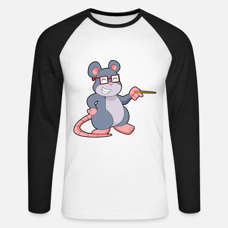 Maus Lehrer Pointer - Unisex Baseballshirt langarm - Weiß/Schwarz