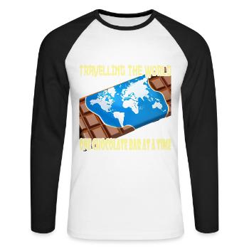 Voyager avec une barre de chocolat - T-shirt baseball manches longues Homme - blanc/noir - Devant - Nik (191cm)