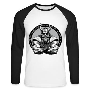 Norse Mythology Viking Warrior Valhalla - Unisex Long Sleeve Baseball T-Shirt - white/black - Front - Nik (191cm)