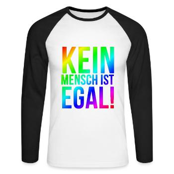 Antifa T-Shirt links gegen rechts Geschenkidee - Unisex Baseballshirt langarm - Weiß/Schwarz - Vorne - Nik (191cm)