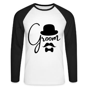 Groom - Junggesellenabschied - Unisex Baseballshirt langarm - Weiß/Schwarz - Vorne - Nik (191cm)