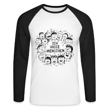 Je déteste les gens - T-shirt baseball manches longues Homme - blanc/noir - Devant - Nik (191cm)