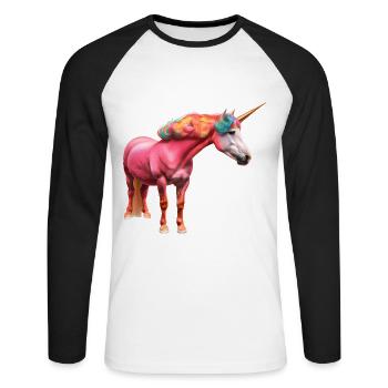 Buntes Lockiges Einhorn - Unisex Baseballshirt langarm - Weiß/Schwarz - Vorne - Nik (191cm)