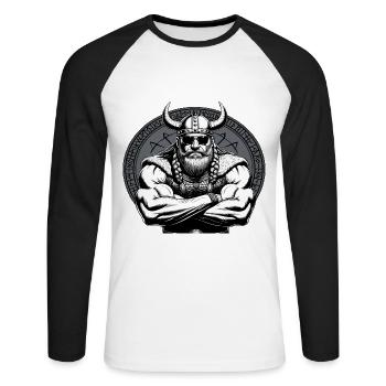 Mythologie nordique Viking Guerrier Valhalla - T-shirt baseball manches longues Homme - blanc/noir - Devant - Nik (191cm)