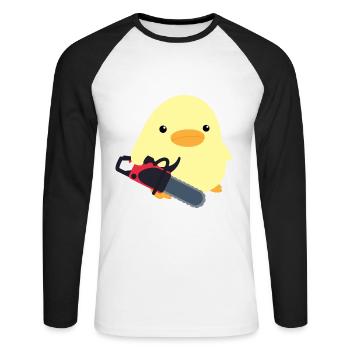 Duck with chainsaw meme chick gift idea chicken - Unisex Long Sleeve Baseball T-Shirt - white/black - Front - Nik (191cm)