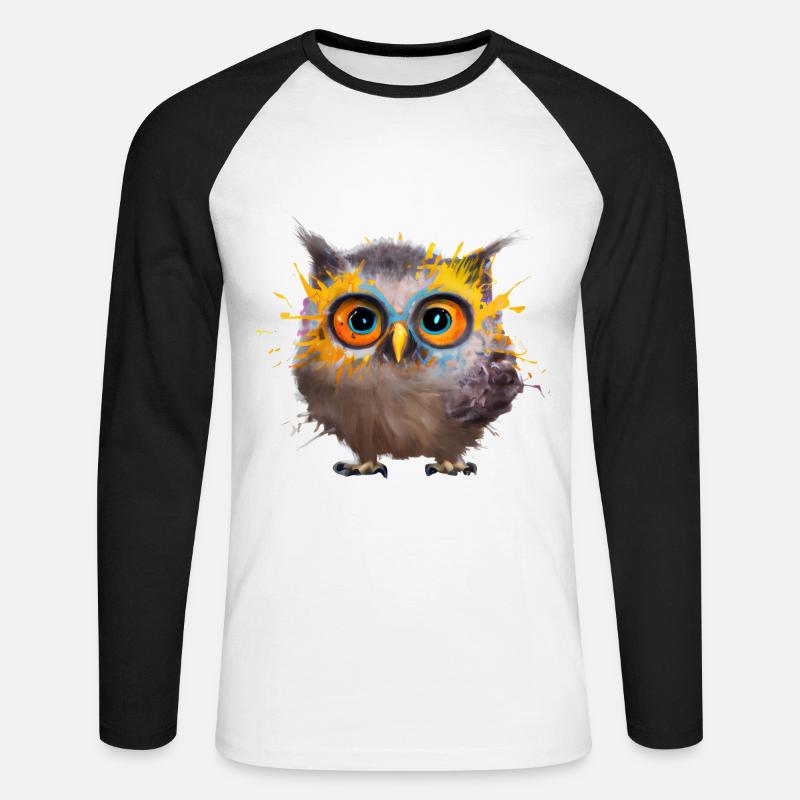 Farbenfrohe Eulen-Illustration - Unisex Baseballshirt langarm - Weiß/Schwarz