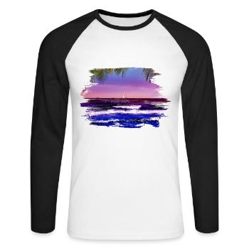 coucher de soleil sur la mer sous les palmiers - T-shirt baseball manches longues Homme - blanc/noir - Devant - Nik (191cm)
