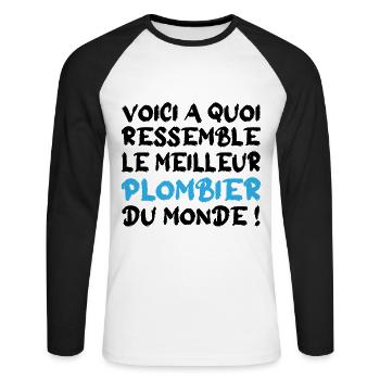 Le meilleur plombier - T-shirt baseball manches longues Homme - blanc/noir - Devant - Nik (191cm)