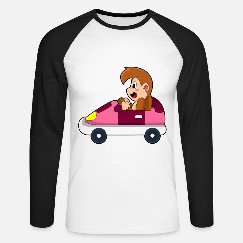 Affe Auto - Unisex Baseballshirt langarm - Weiß/Schwarz