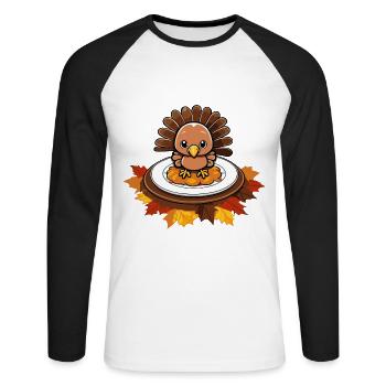 Dankbar Gesegnetes Erntedankfest Baby Truthahn - Unisex Long Sleeve Baseball T-Shirt - white/black - Front - Nik (191cm)