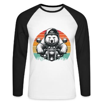 Motorcycle Biker Grizzly Bear Motorcycle Riding Retro - Unisex Long Sleeve Baseball T-Shirt - white/black - Front - Nik (191cm)