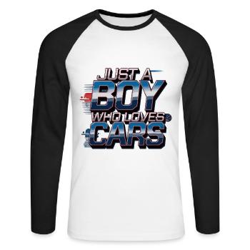 Juste un garçon qui aime les voitures - T-shirt baseball manches longues Homme - blanc/noir - Devant - Nik (191cm)