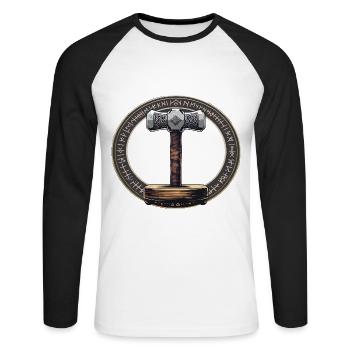 Viking Hammer Warrior Valhalla Runic Circle Thor - Unisex Long Sleeve Baseball T-Shirt - white/black - Front - Nik (191cm)